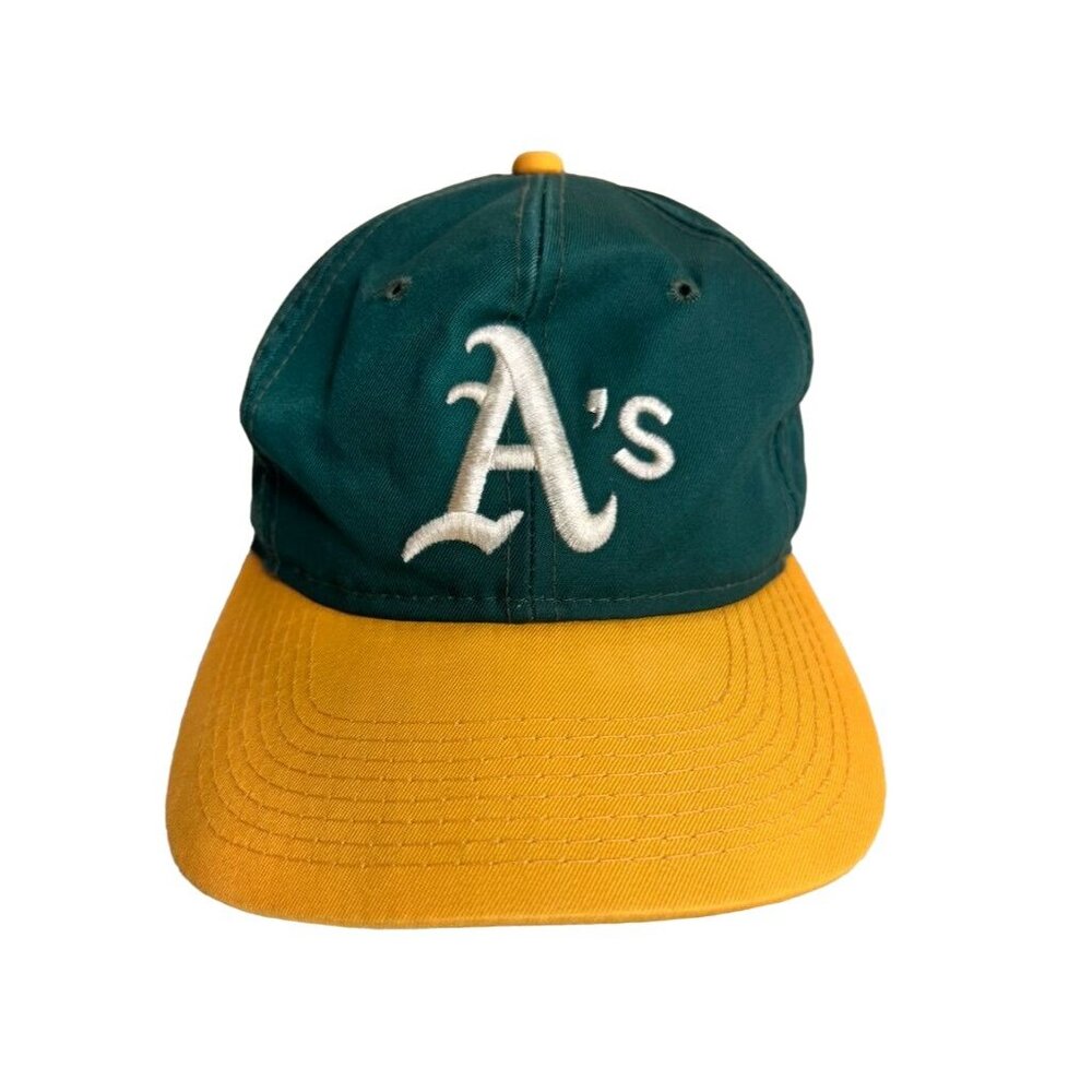 VTG Oakland A's Snapback Hat Green Yellow Athletics Trucker Cap READ